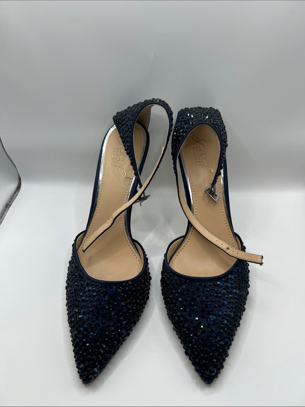 Jewel Badgley Mischka Navy Crystal Pointed Slingback Pumps